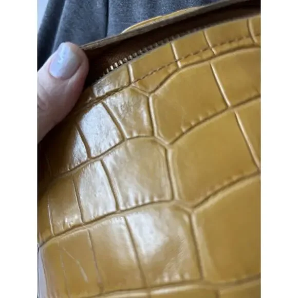 Nanushka Lubo Belt Bag Curry Brown Embossed Leather Crossbody Croc